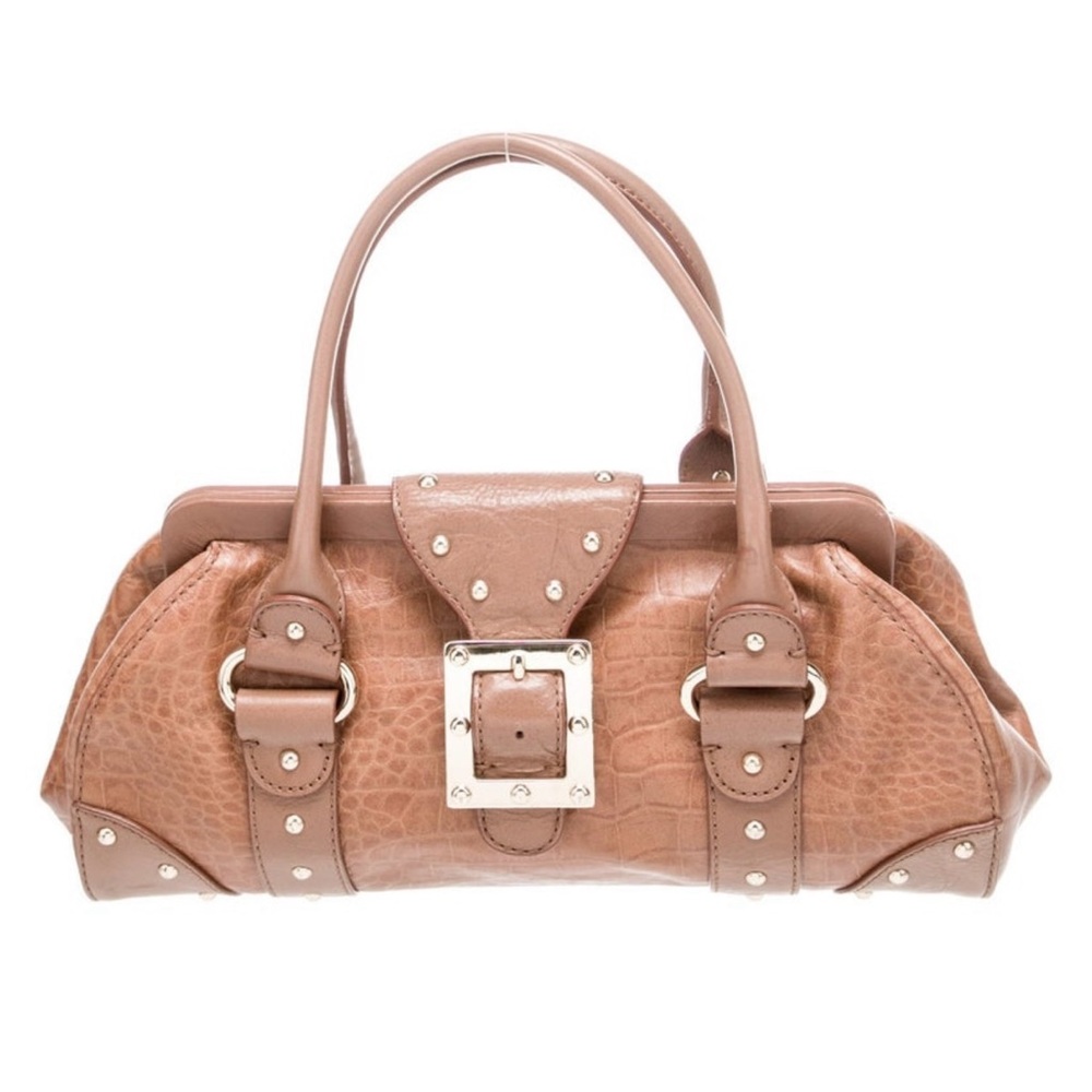 Michael Kors Cognac Brown Croc-Embossed Leather Satchel with Gold Hardware - Picture 12 of 15
